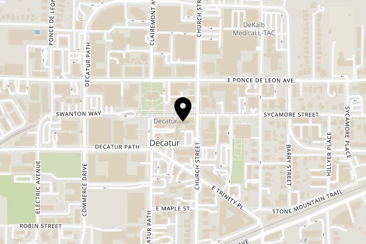 Map showing the location of Raging Burrito on 141 Sycamore St in Decatur